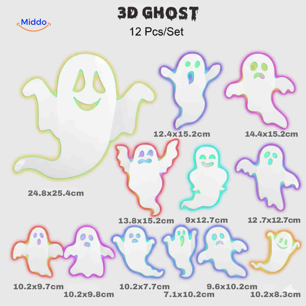 12-piece 3D LED ghost light set for Halloween decoration display.