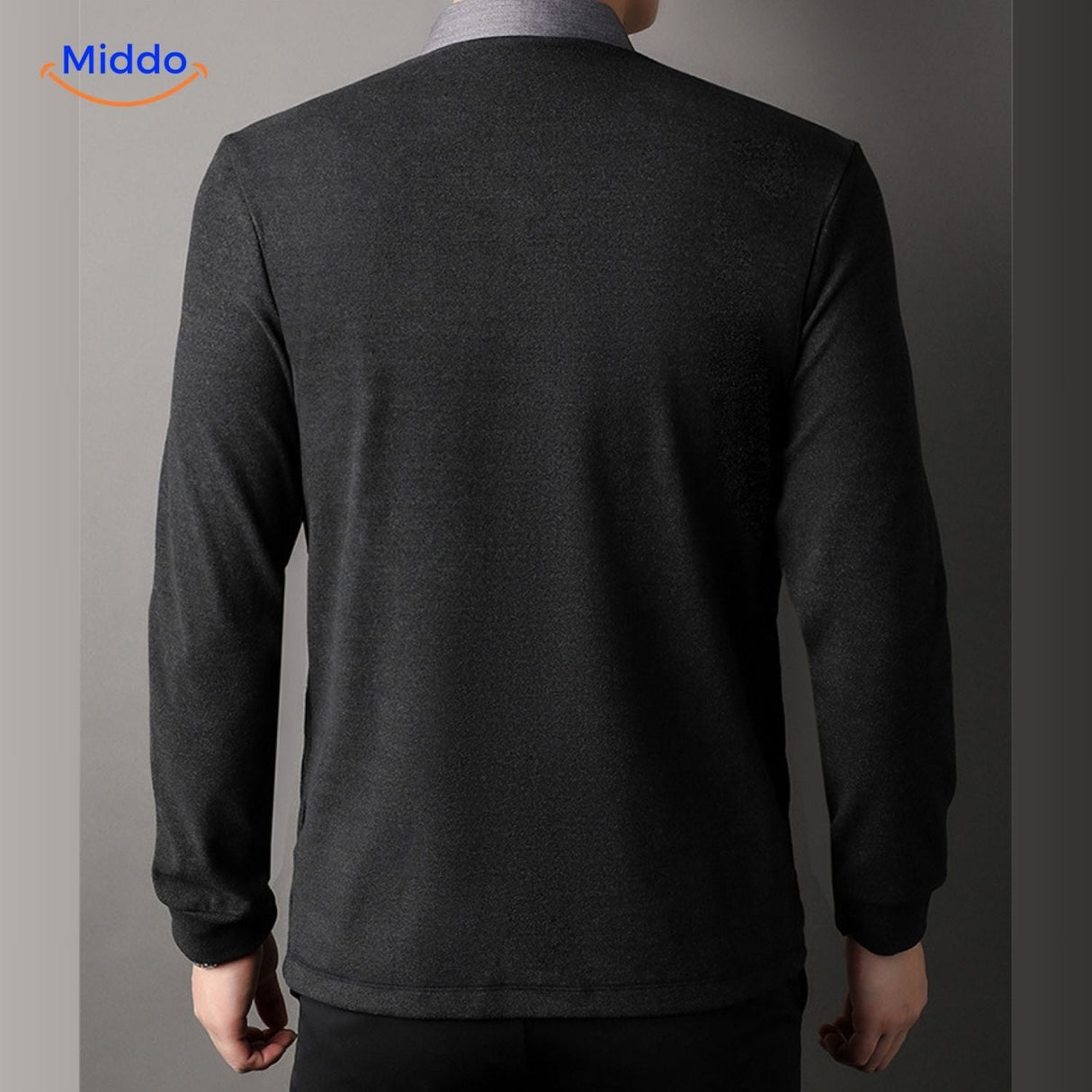 2-in-1 knit shirt with striped layering combination styling.