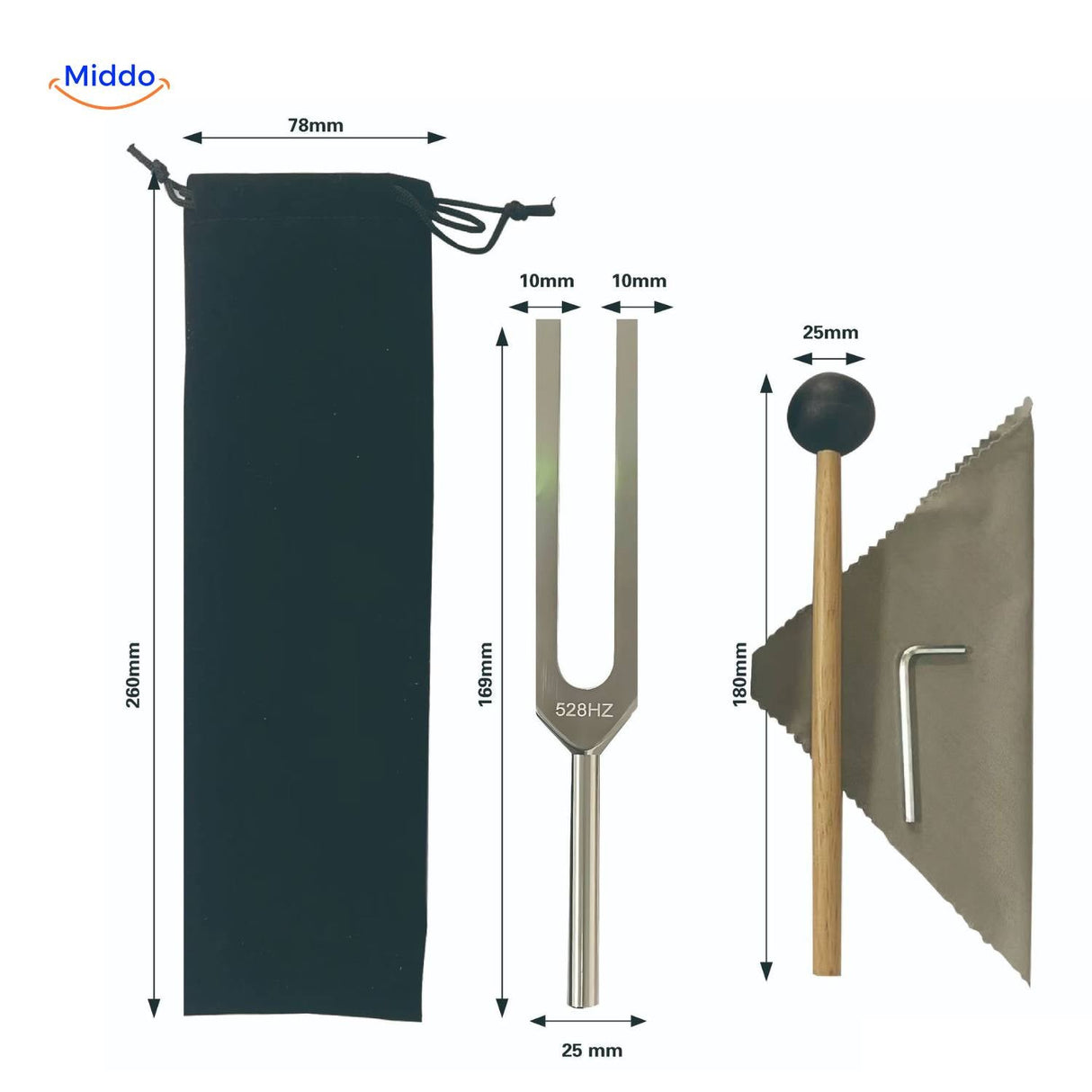 528Hz healing frequency tuning fork with therapeutic tools included.
