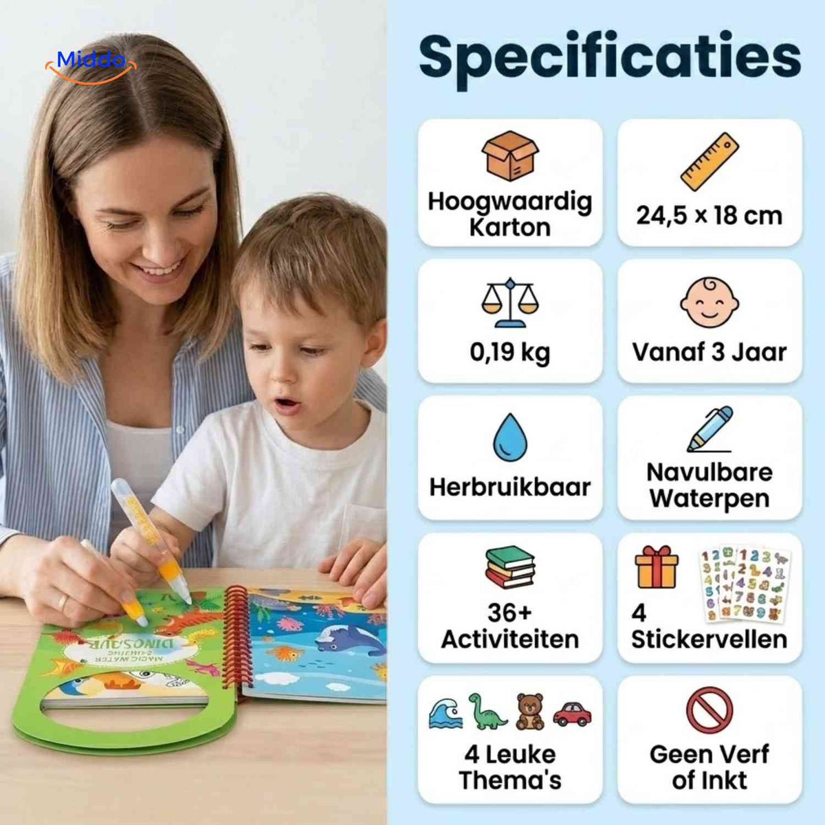 AquaDraw reusable water coloring book specifications with water pen