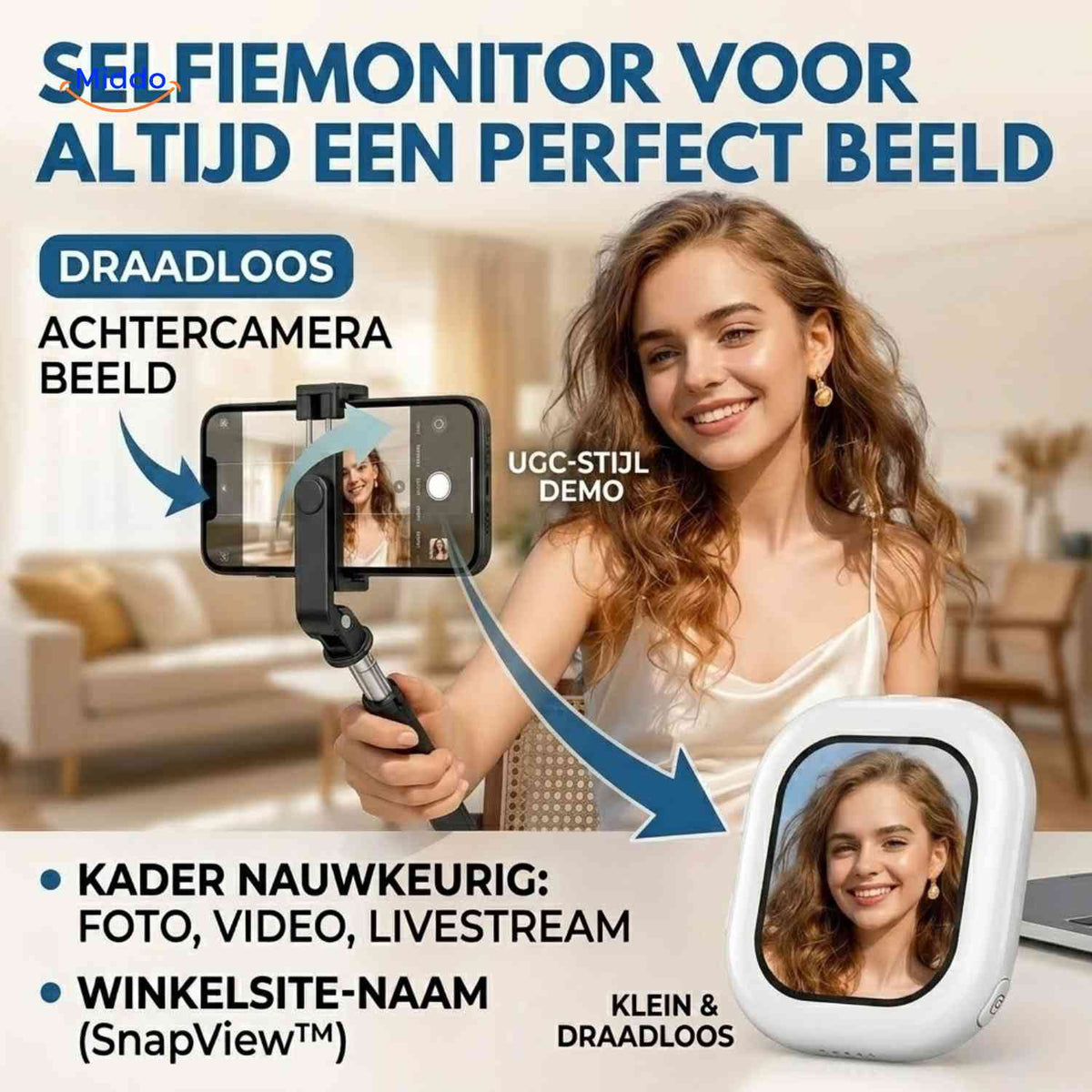 SnapView wireless selfie monitor with rear-camera preview