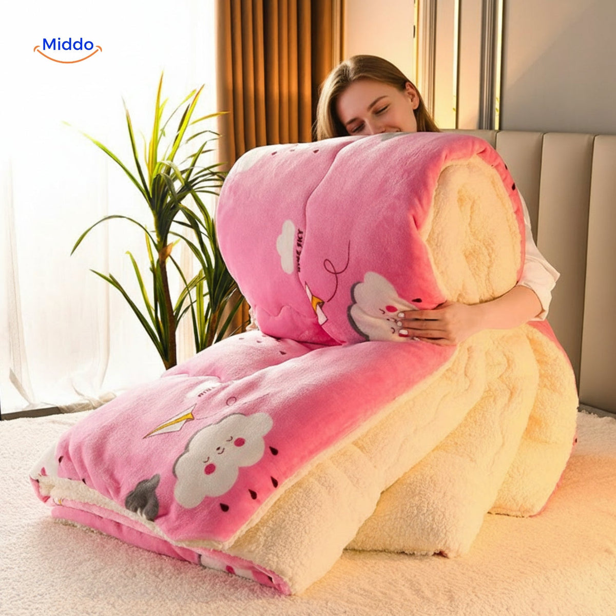 Warmora cozy fleece blanket with sherpa lining for home