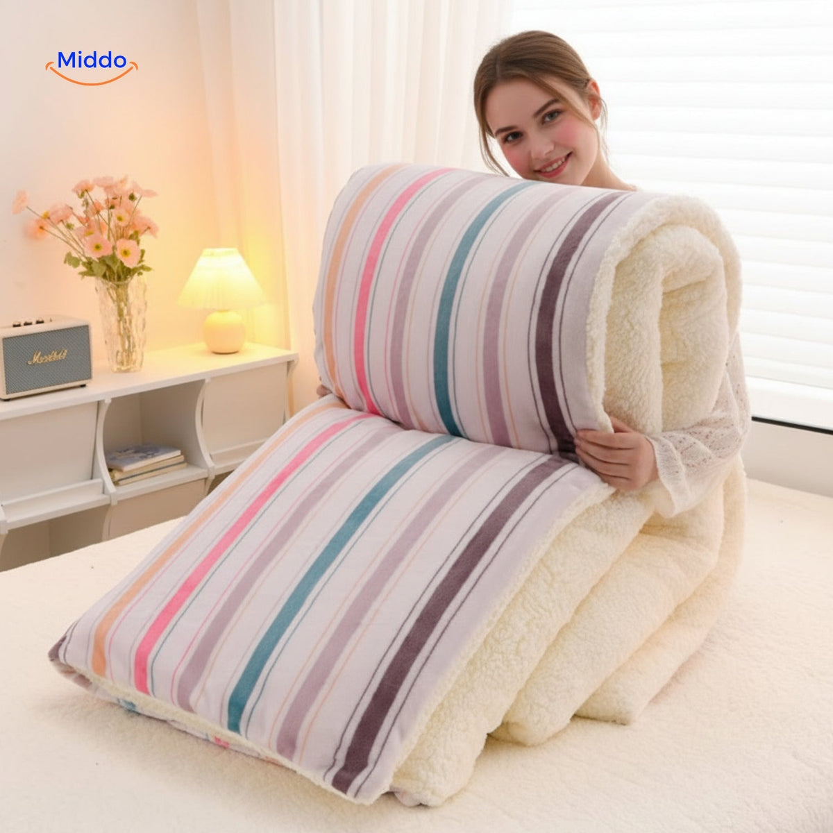 Warmora warm fleece blanket with sherpa lining for the bedroom
