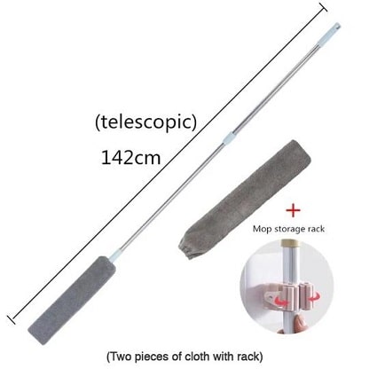 Duster with telescoping pole for adjustable reach and easy extension.