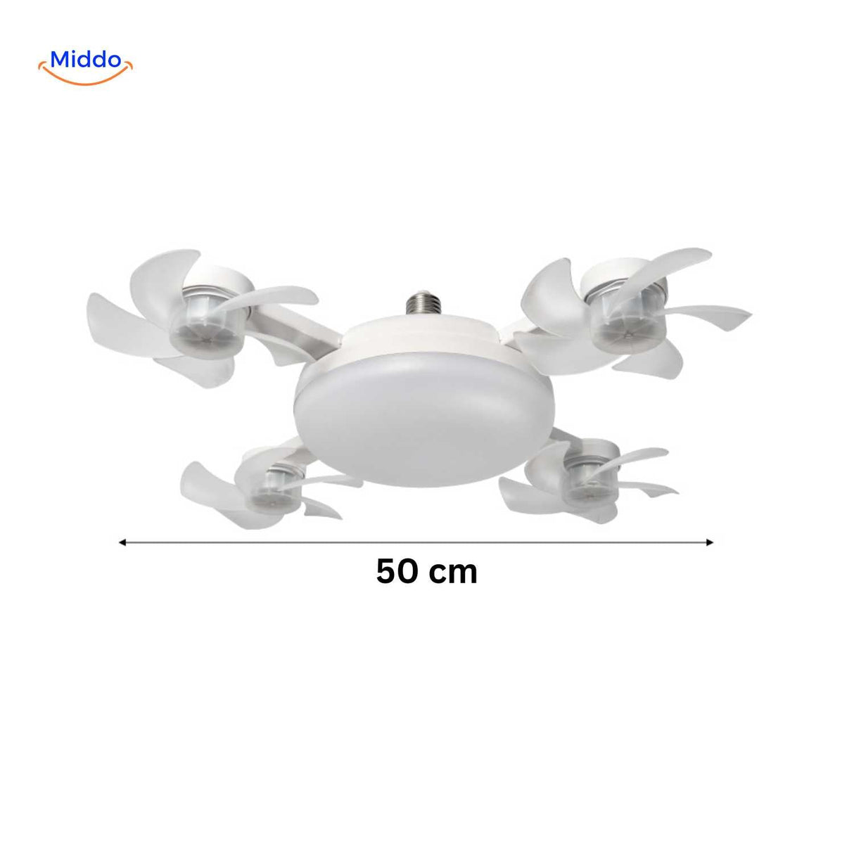 AeroGlow 50cm LED fan lamp with ventilator blades for residential home use.
