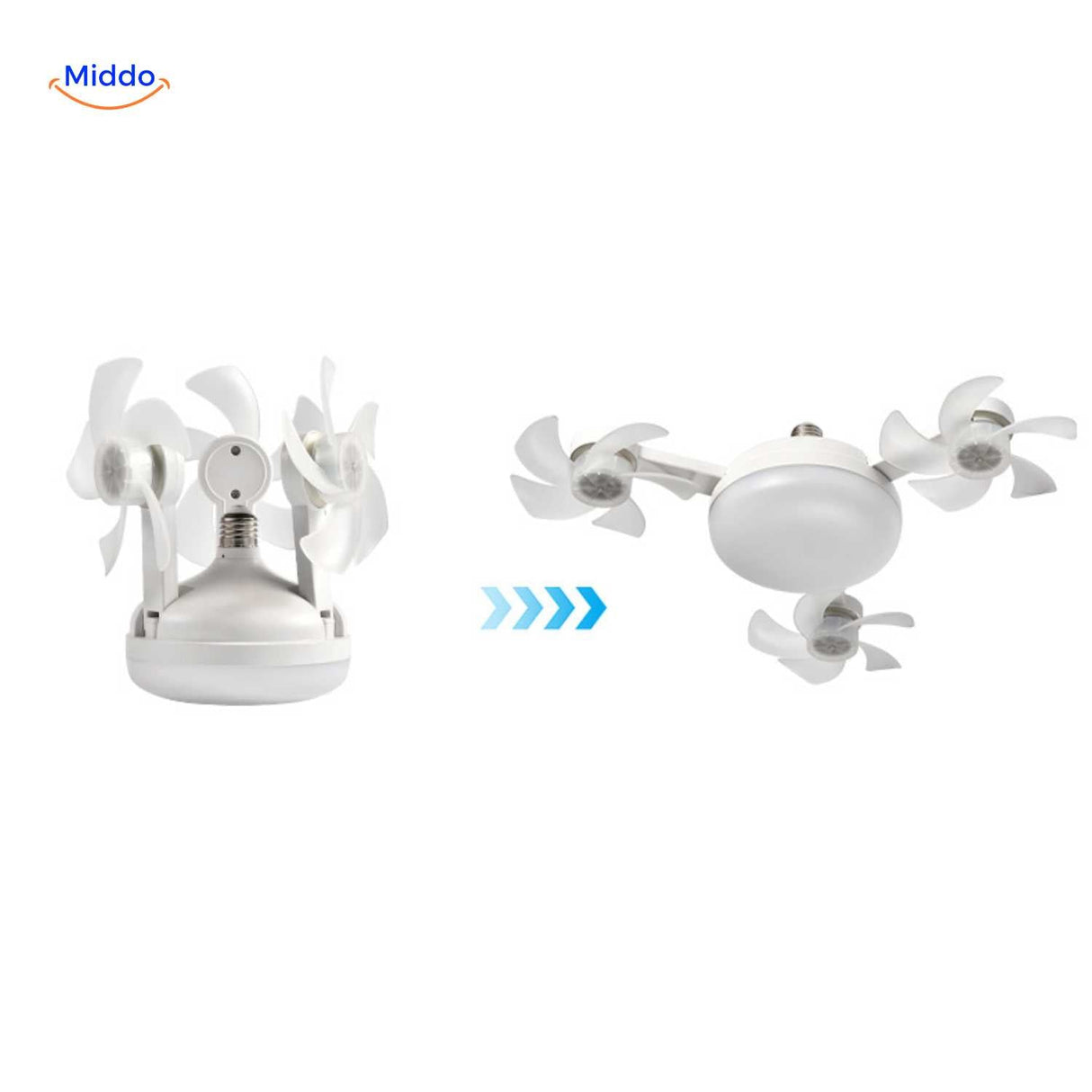 AeroGlow LED fan lamp with expandable mini fan blades for compact storage.