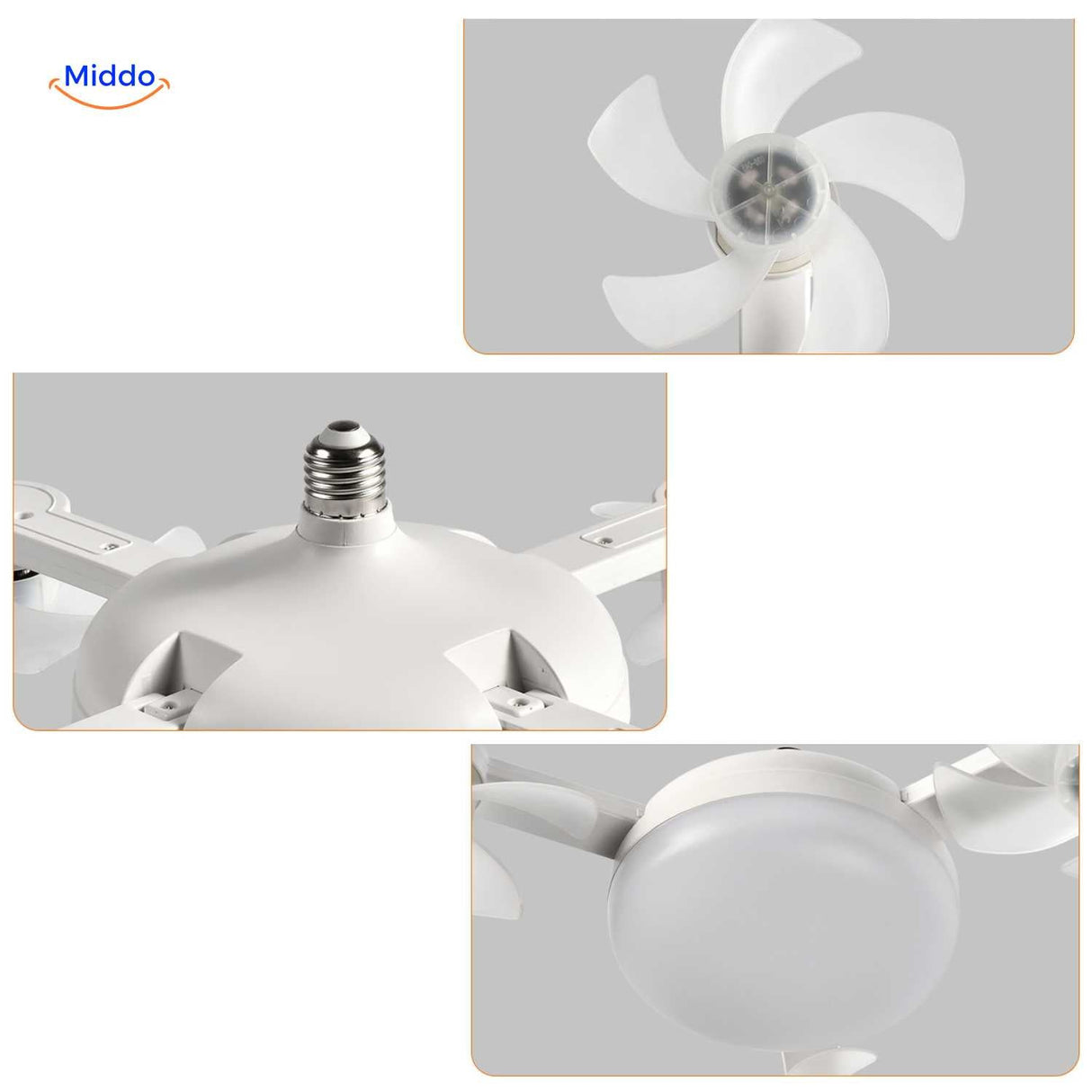 AeroGlow fan lamp close-up showing fan blade details and LED light cap design.