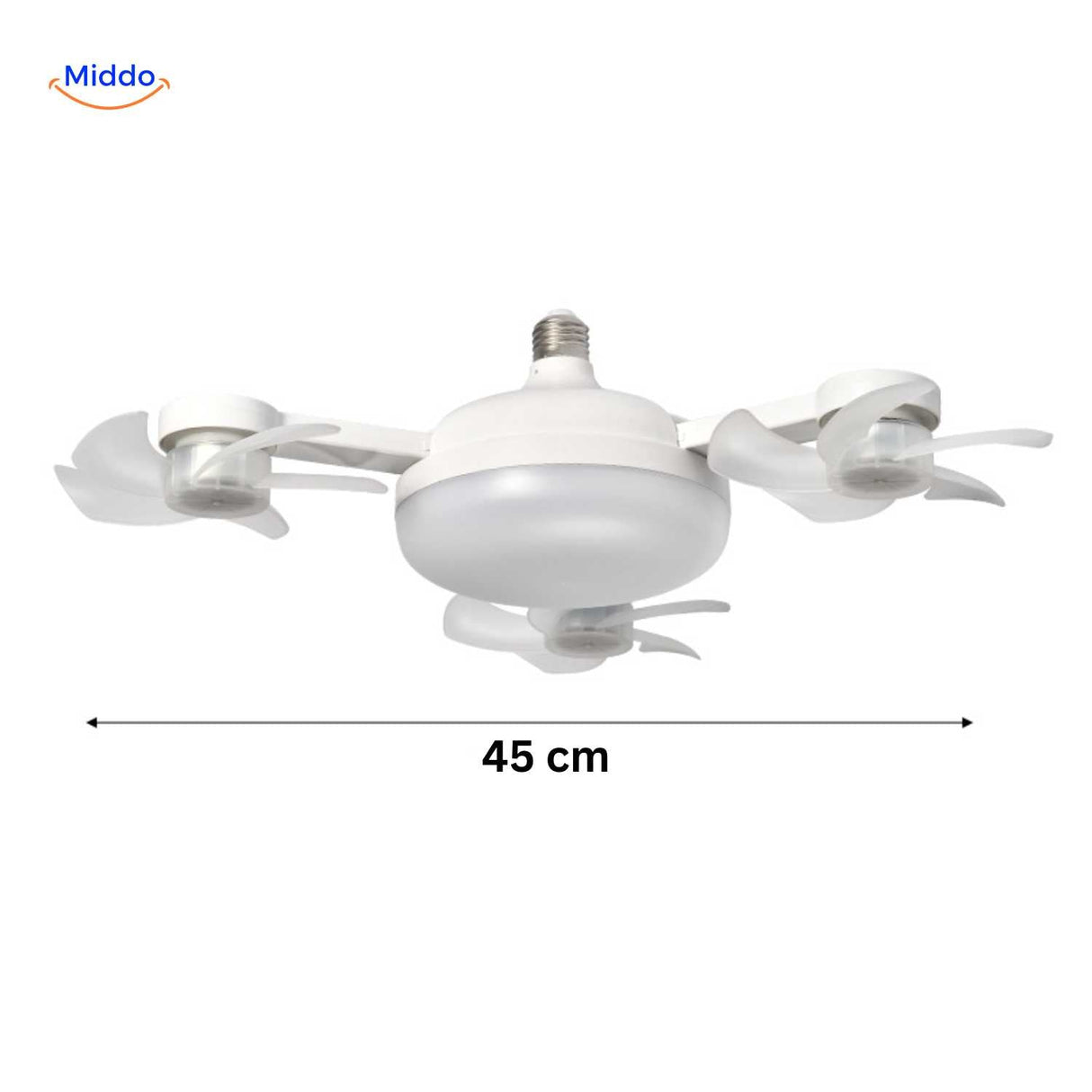 AeroGlow mini ceiling fan lamp 45cm compact size with LED light and fans.
