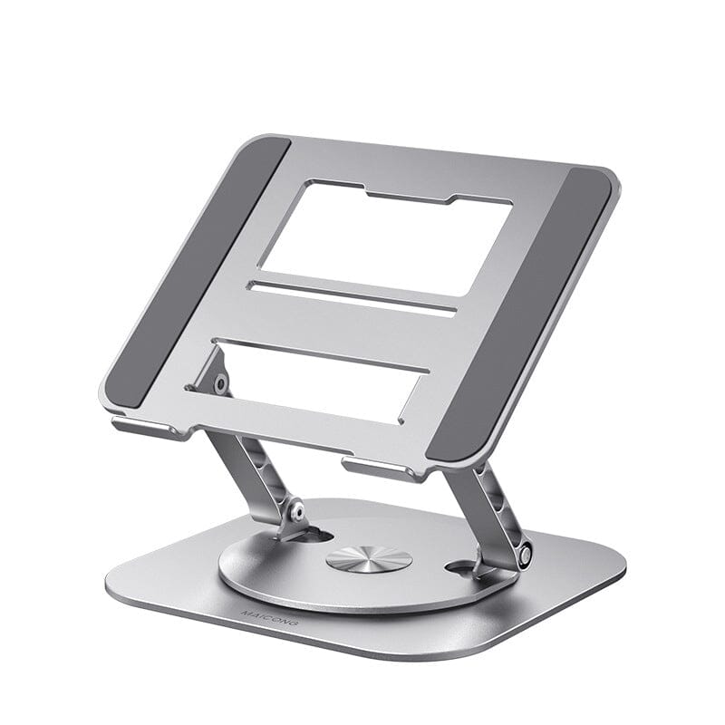 Premium aluminum laptop and tablet stand with smooth 360-degree rotation.
