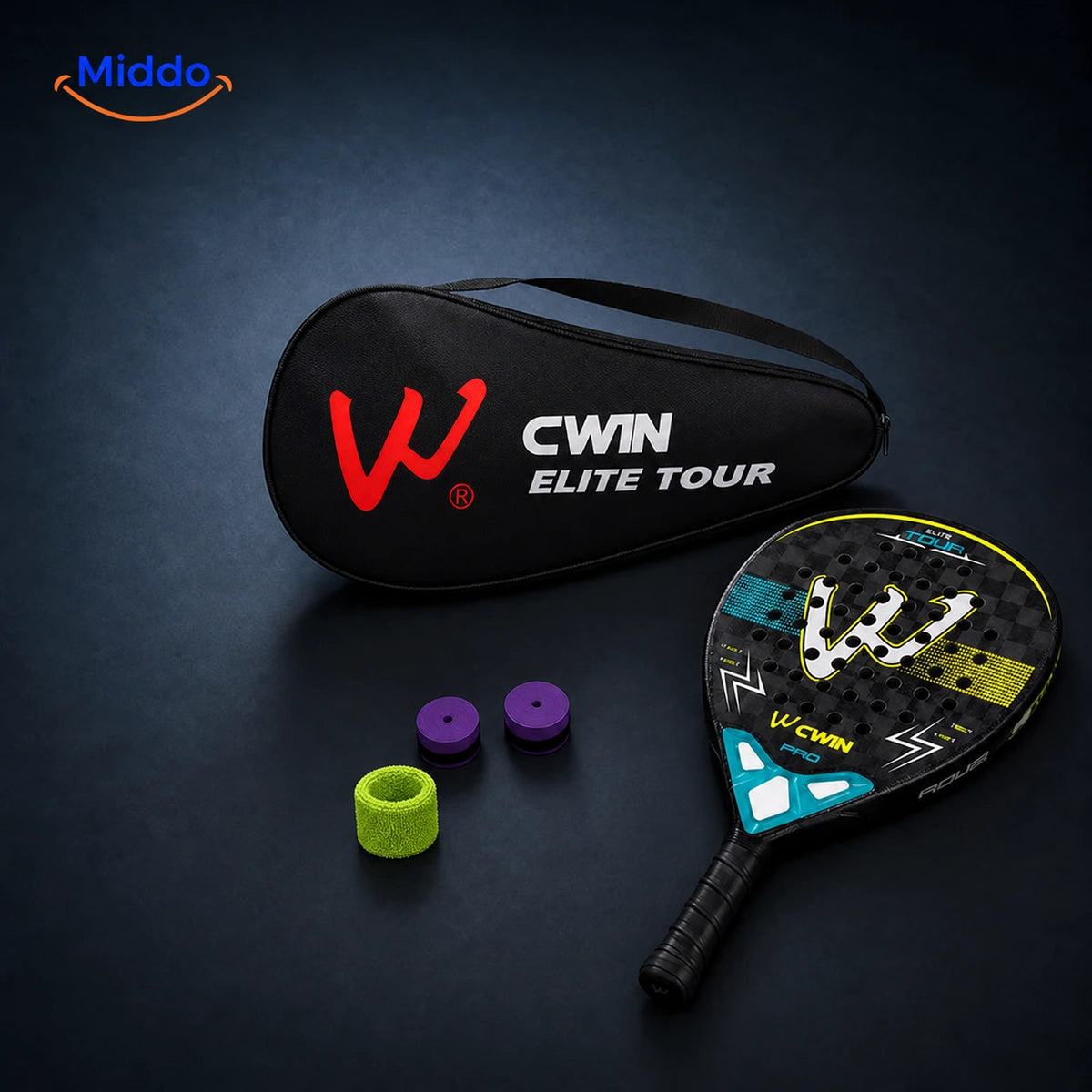ApexTour racket set with protective bag, two overgrips and one wrist sweatband