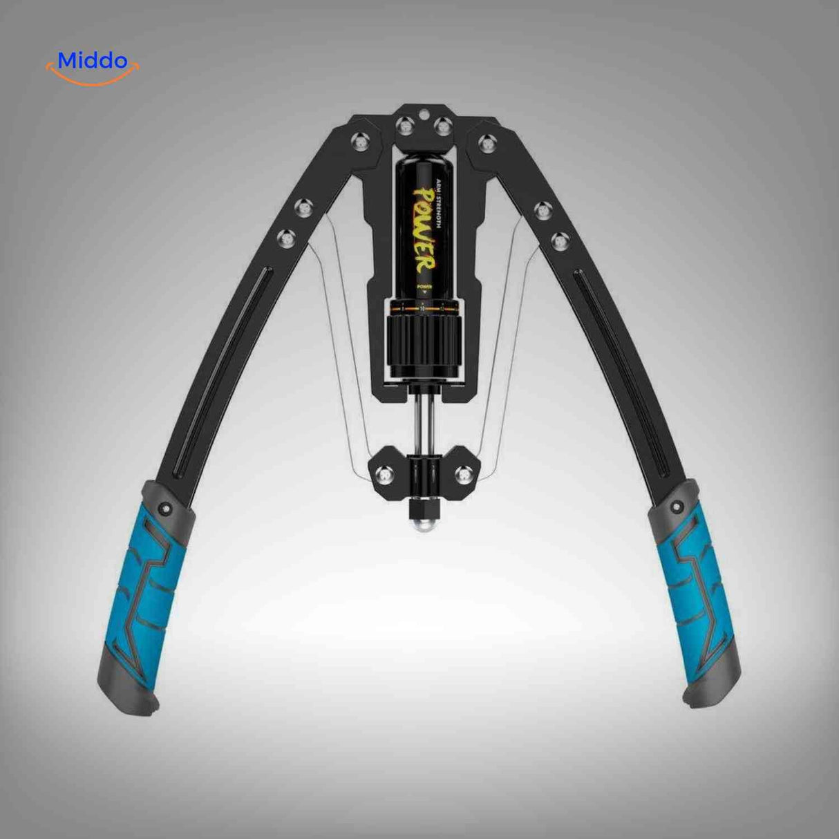 Arm trainer with blue handles offering excellent grip comfort.