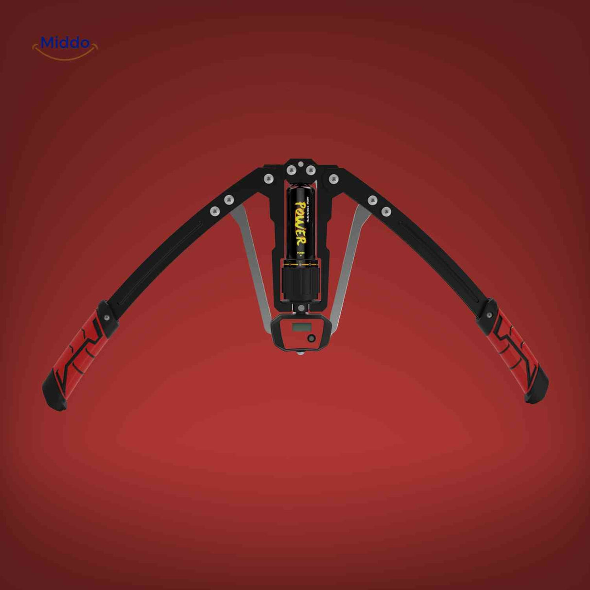 Red handle arm trainer featuring built-in repetition counter.