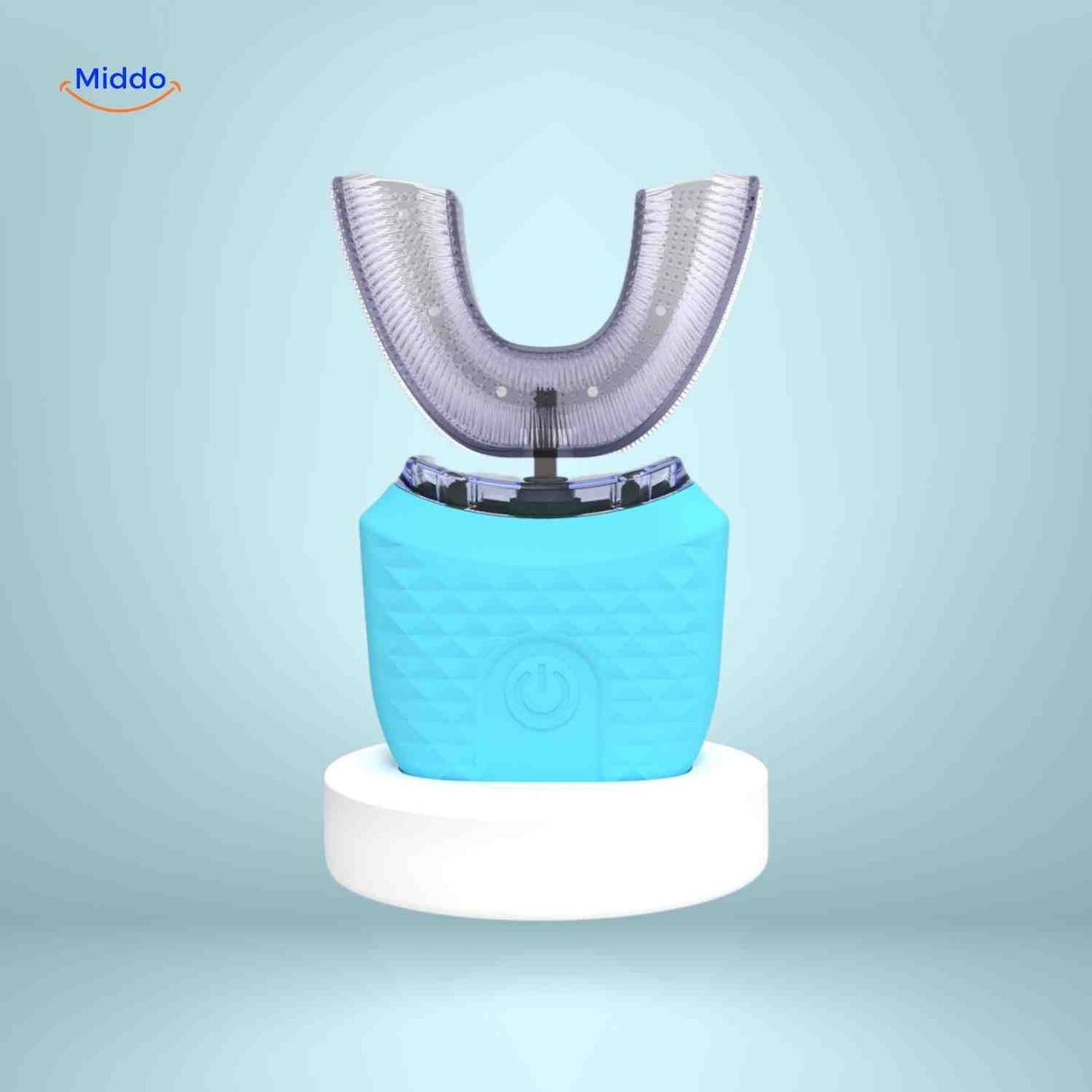 Automatic U-shaped sonic electric toothbrush available in vibrant blue color.