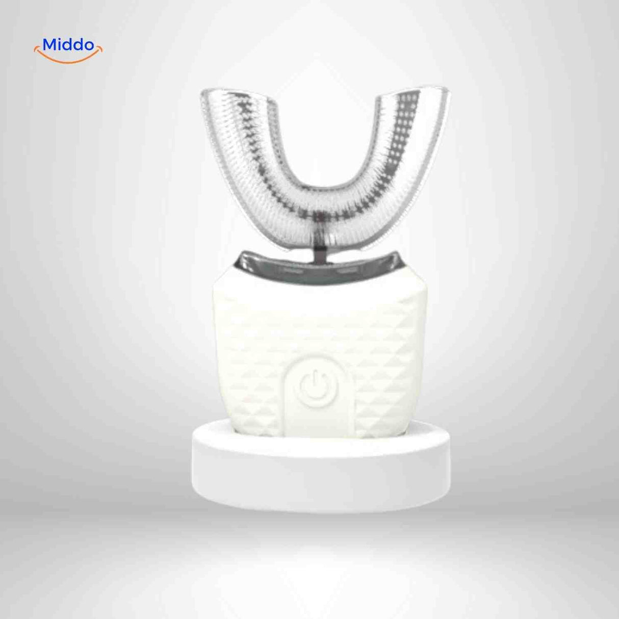 Automatic U-shaped sonic electric toothbrush in white color with full features.