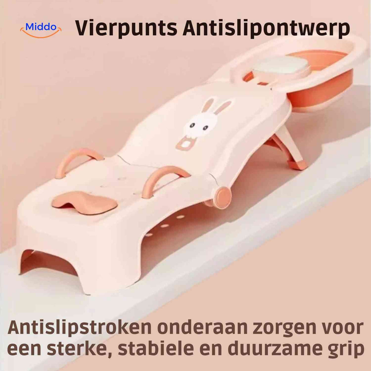 Quad anti-slip baby bath chair base with ergonomic handles for safe parental grip and control.