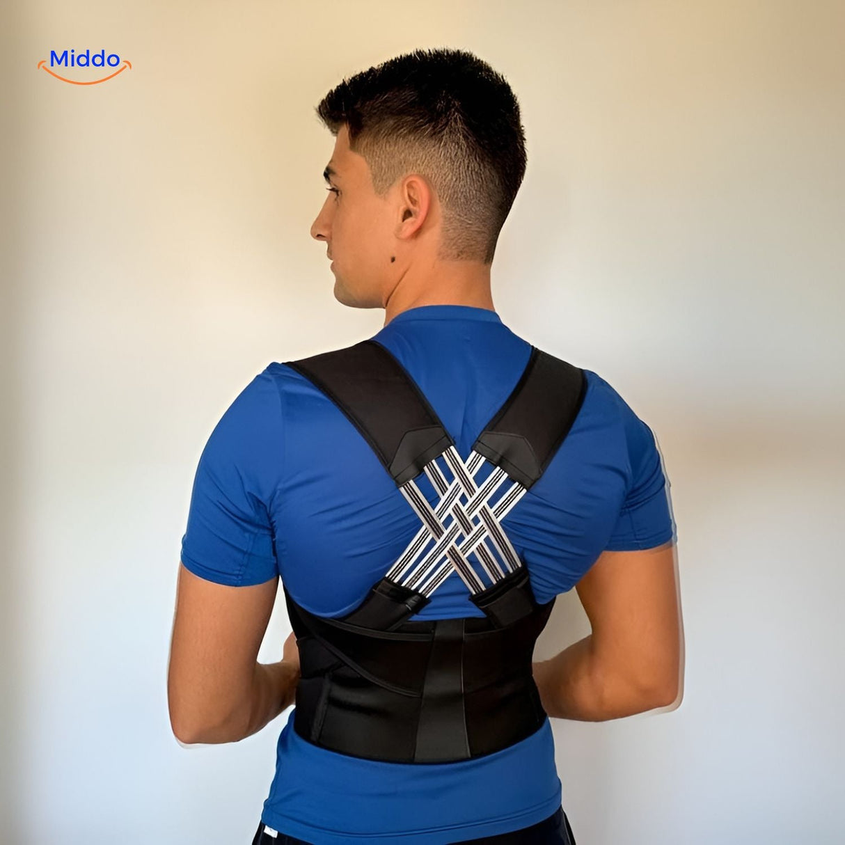 Postura back support posture corrector shown flat, adjustable straps and ergonomic design on display.
