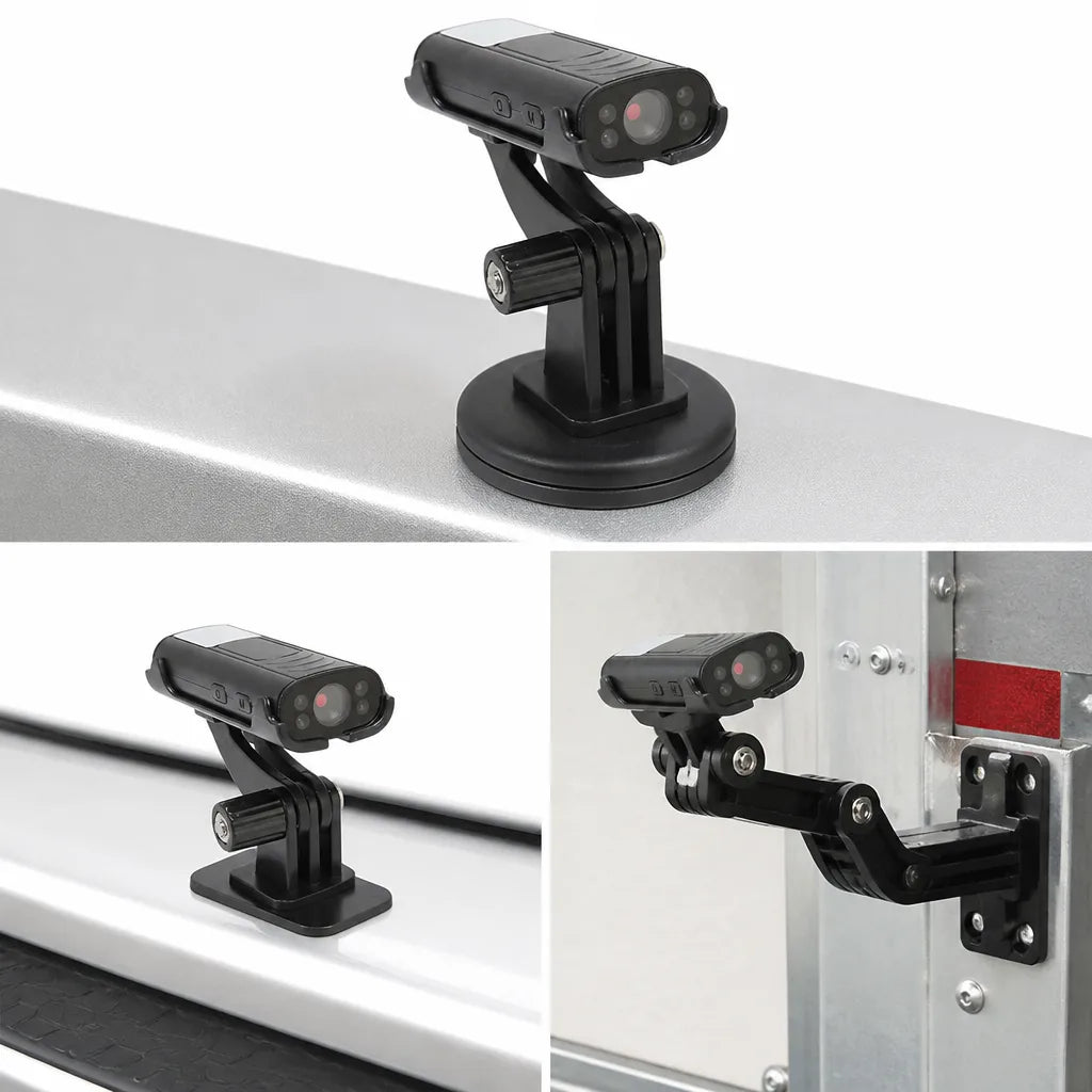 EasyCam Pro wireless camera showing multiple flexible mounting options for different vehicle types.