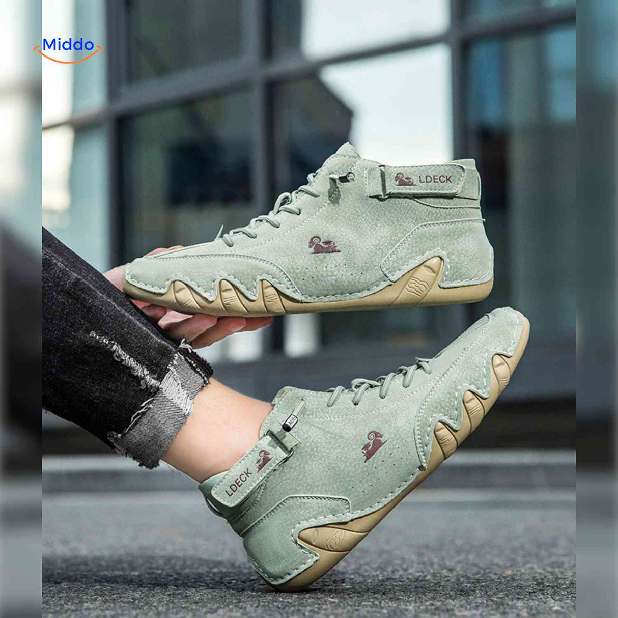 Trendy green barefoot shoes with wide toe box design