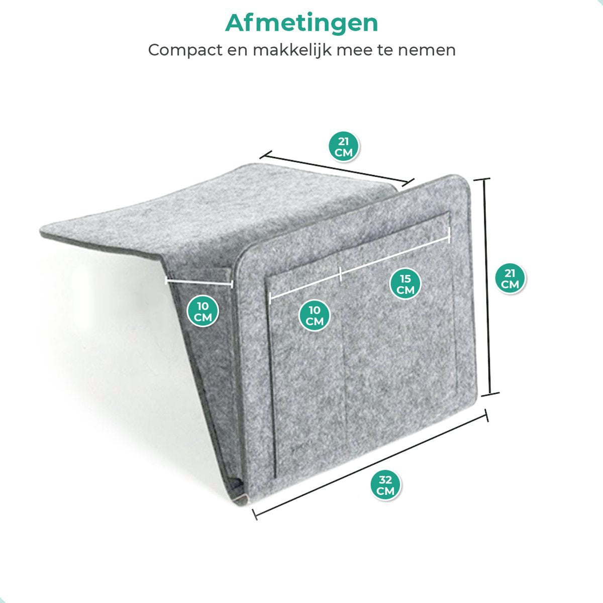 BedCaddy premium felt pocket organizer in light gray with storage compartments.