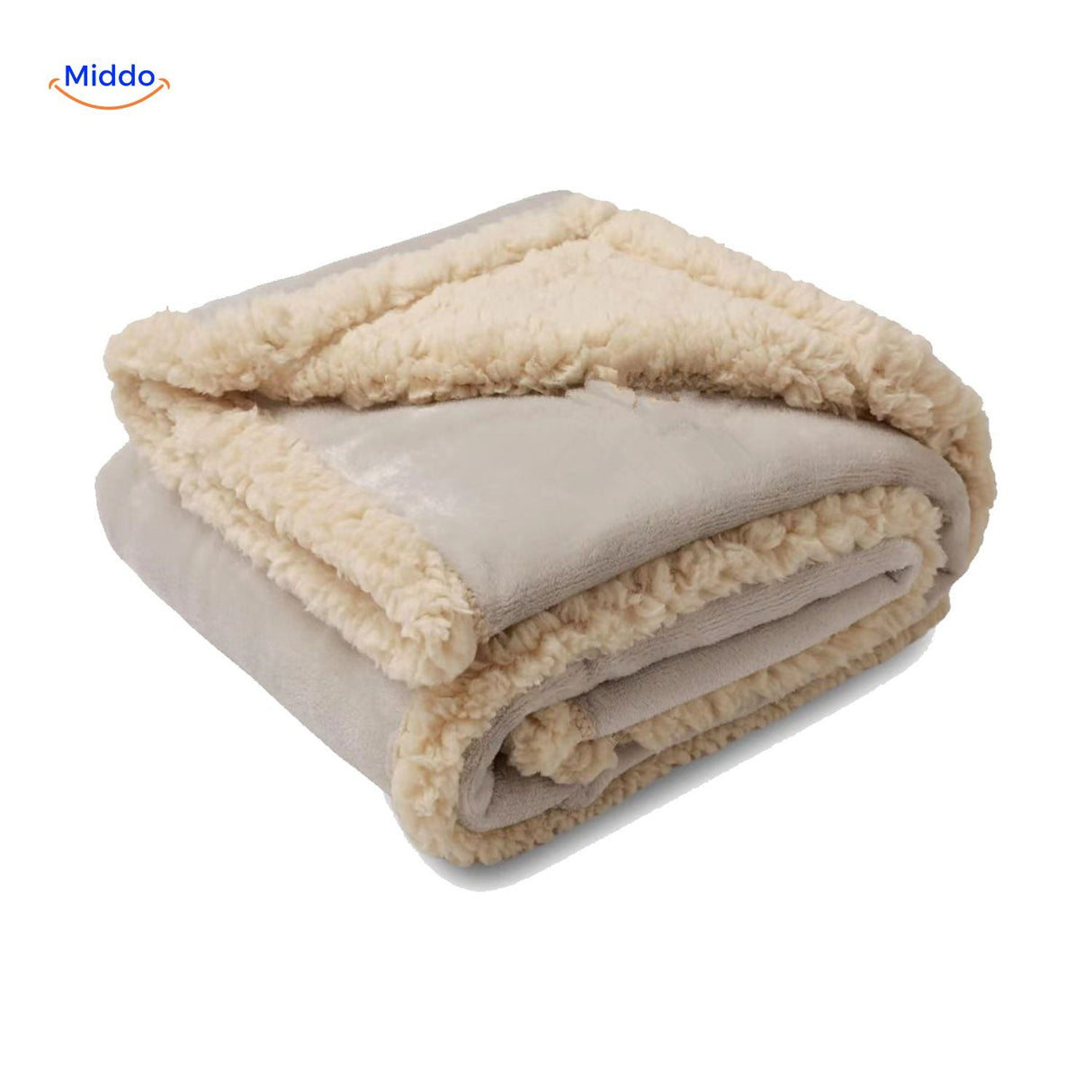 Beige waterproof pet blanket with cozy fleece and cotton velour comfort.