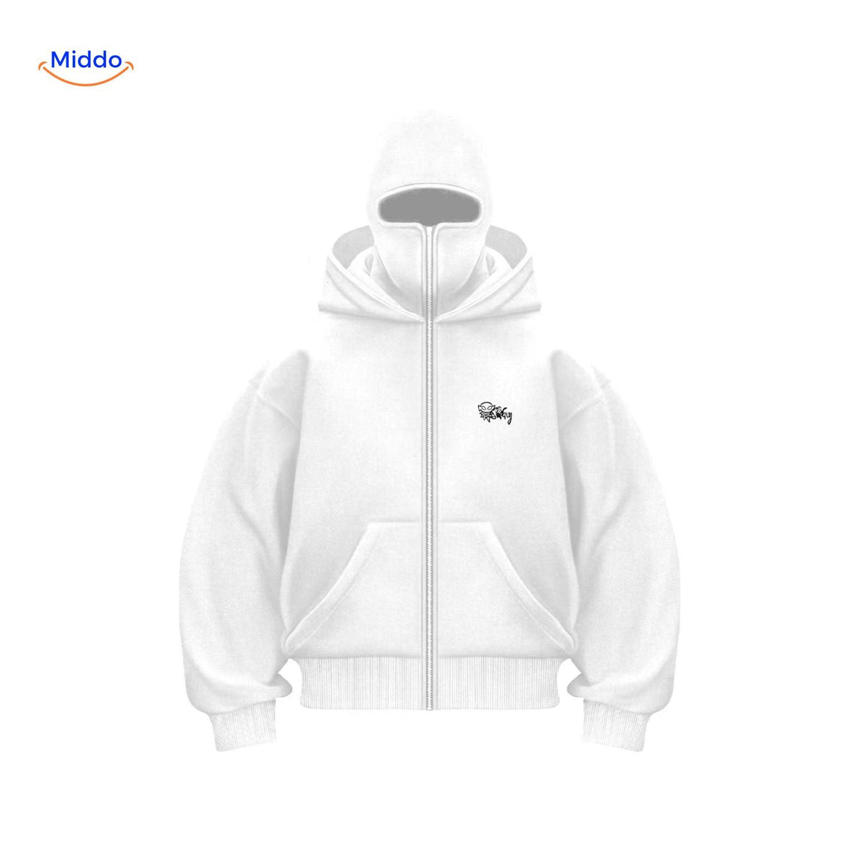Full-length black double-hood unisex hoodie in premium cotton.