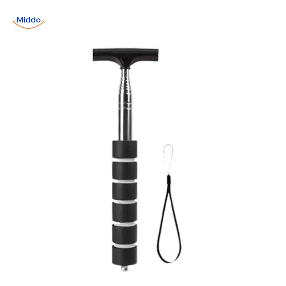 Black compact car window cleaner with removable wrist loop for easy storage.
