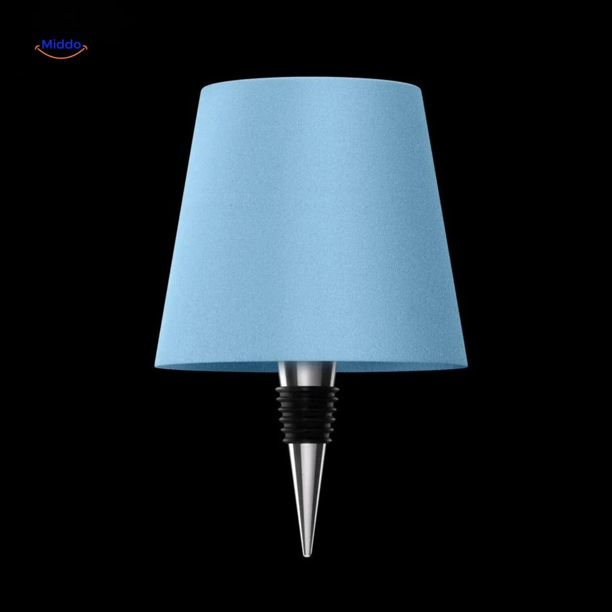 Blue rechargeable dimmable bottle lamp creating cool mood lighting.