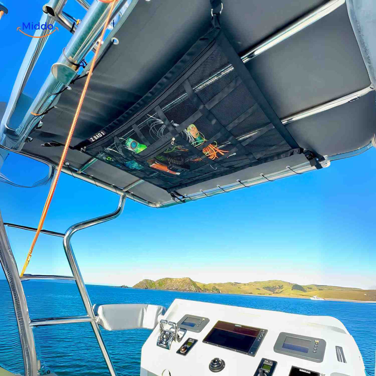 Boat mesh storage bag perfect for organizing fishing tackle and accessories.