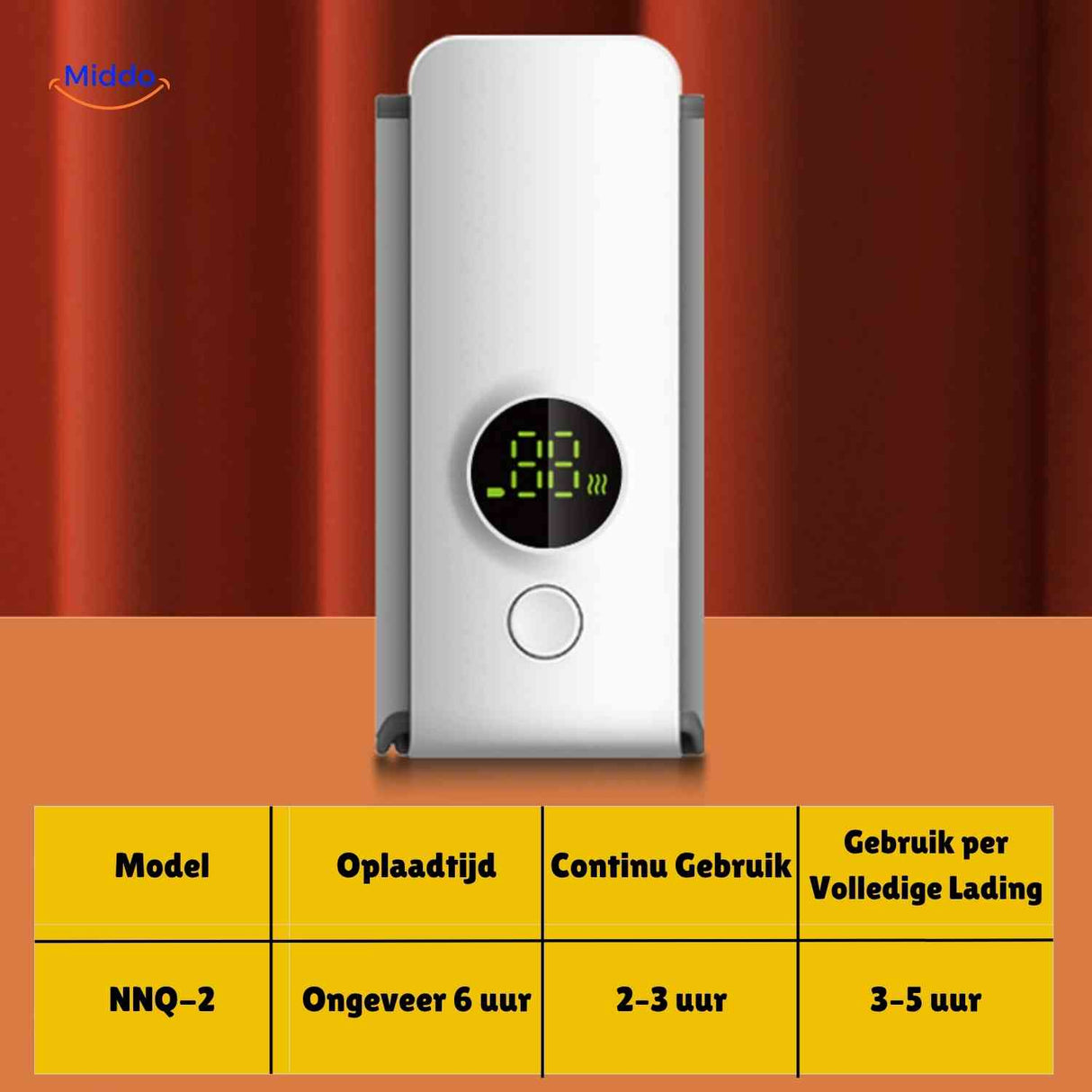 Infographic showing the usage duration and USB charging time for the cordless bottle warmer