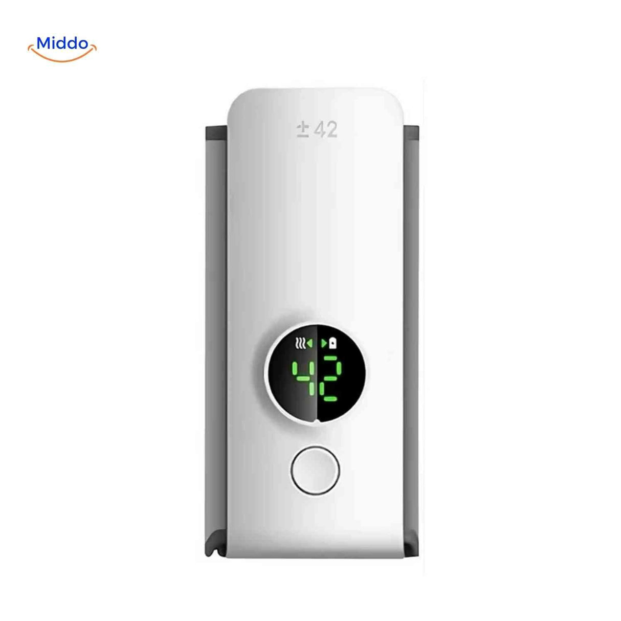 Front-facing LED temperature display on the cordless USB bottle warmer showing current heat level