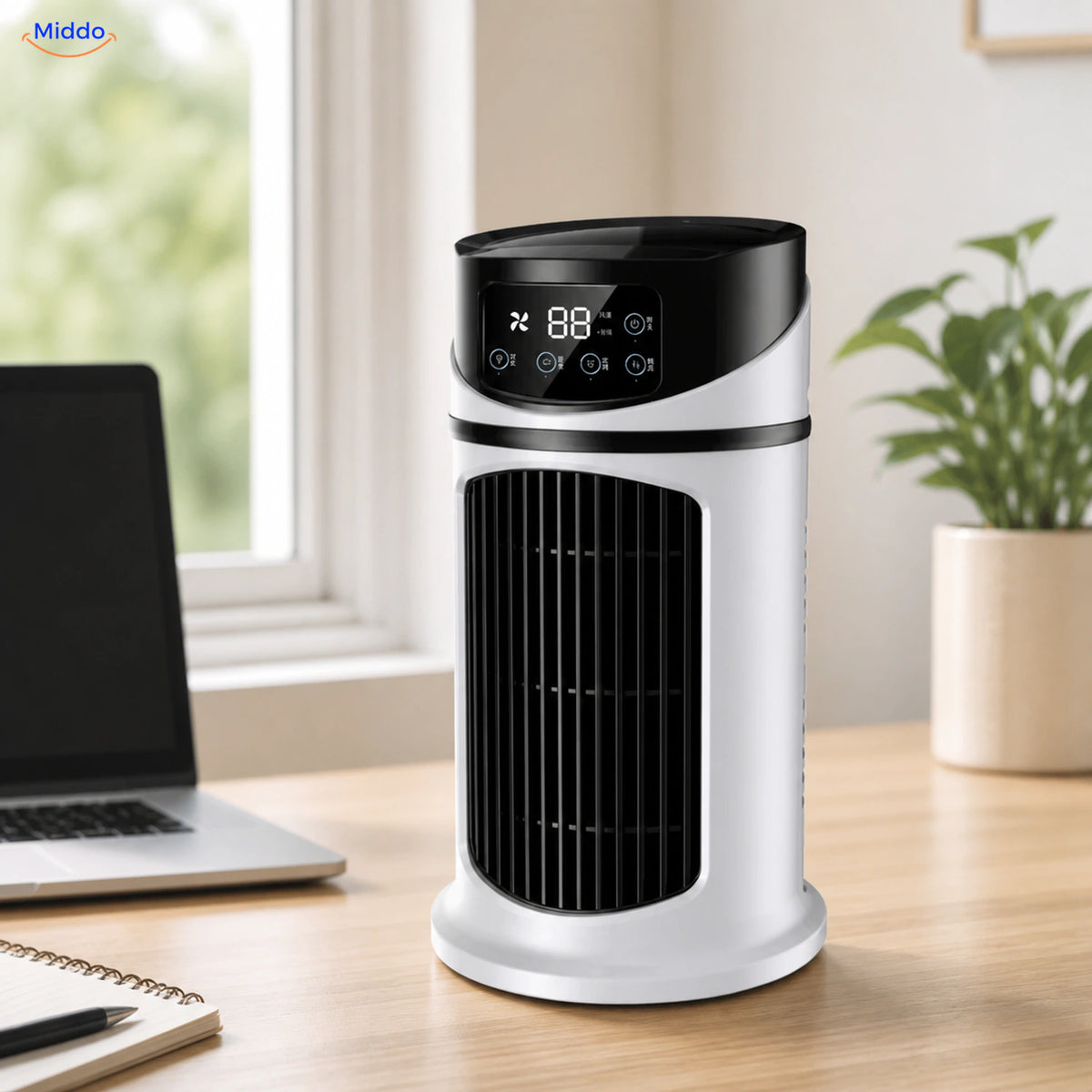 BreezeMist™ providing personal airflow at a home office desk