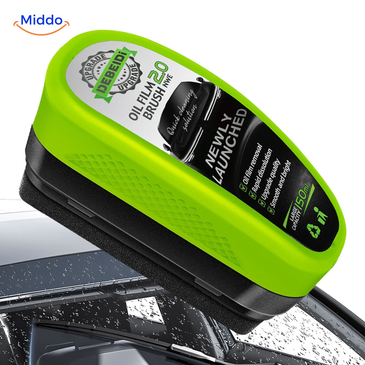 ClearView glass brush removes rain streaks and residue from car windshields.