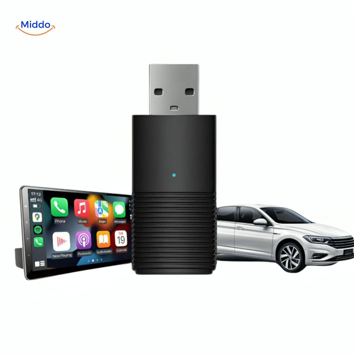 CarLink Pro wireless Apple CarPlay adapter, sleek compact device with white finish.