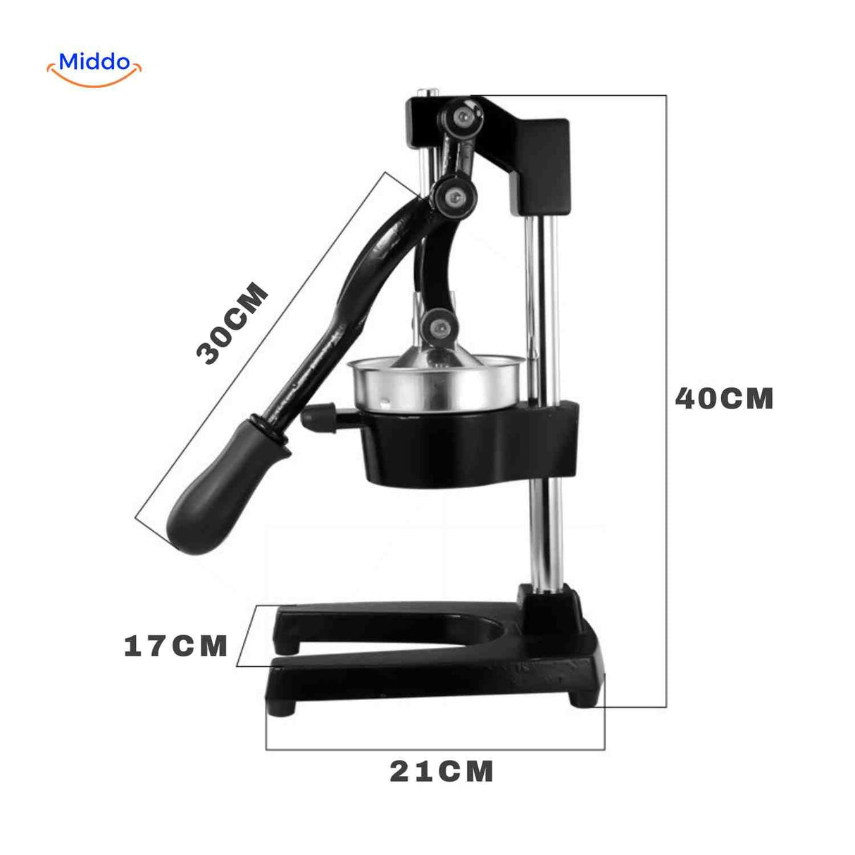 Citripress kitchen appliance with handle providing manual juice pressing power.