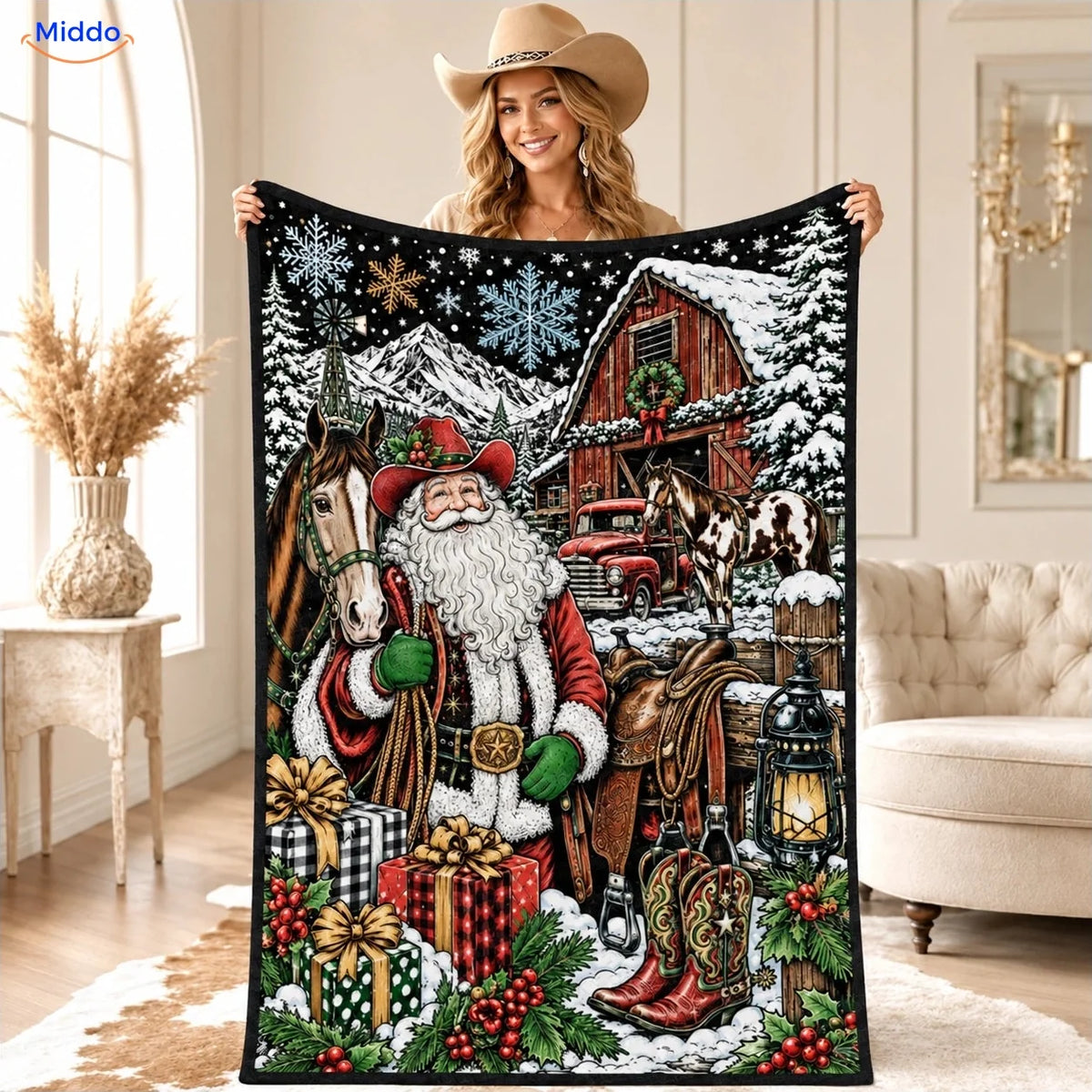 ColorFlow coloring blanket - Santa on the Ranch