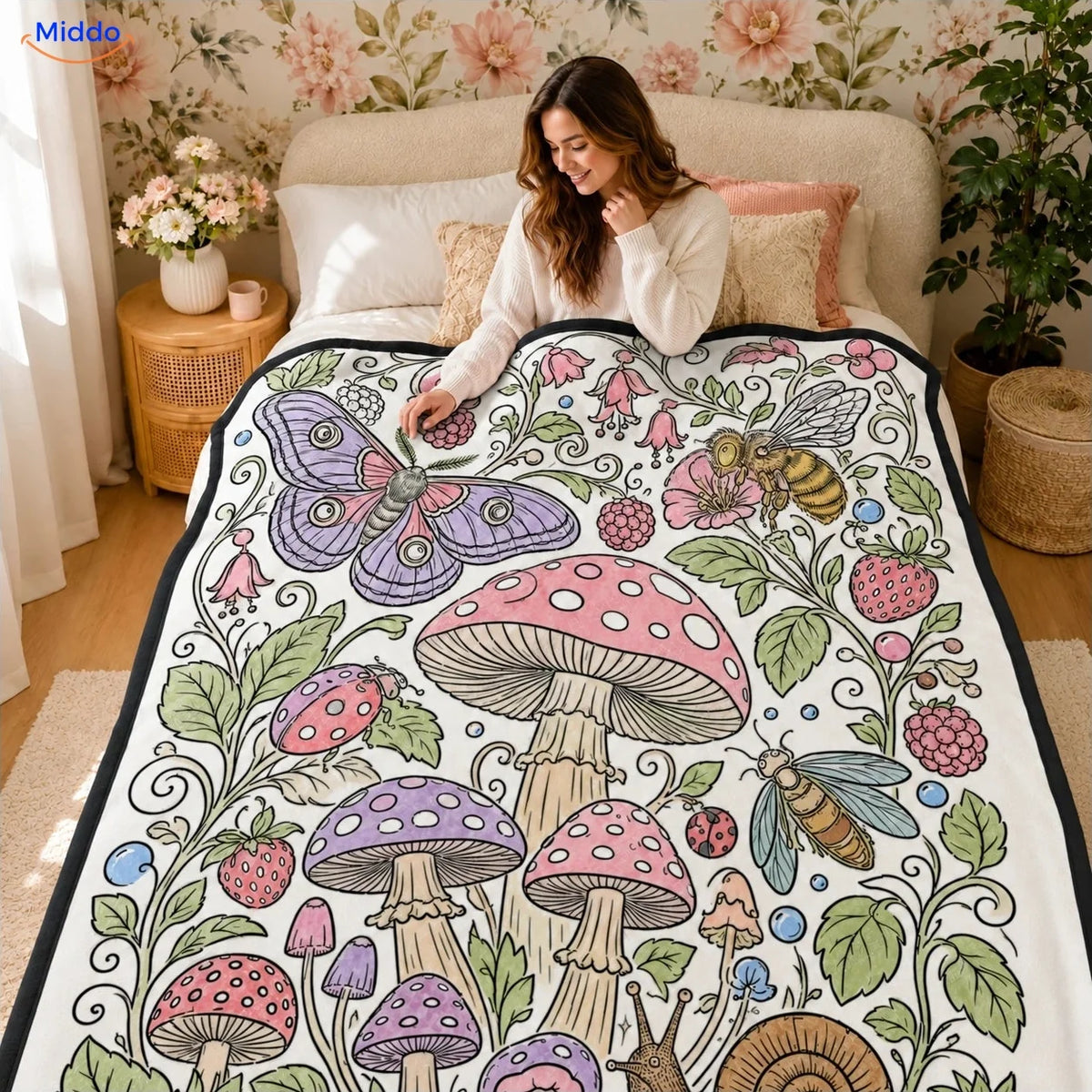 ColorFlow coloring blanket - Mushrooms and Butterflies