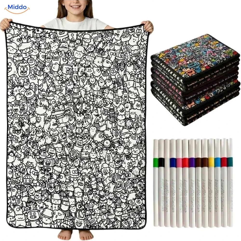 ColorFlow coloring blanket - Cheerful Doodle Characters
