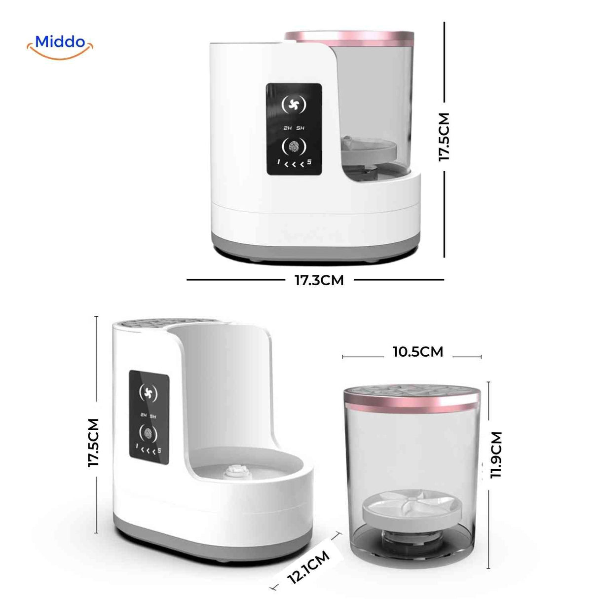 Compact slim-design electric brush cleaner with integrated digital display panel.
