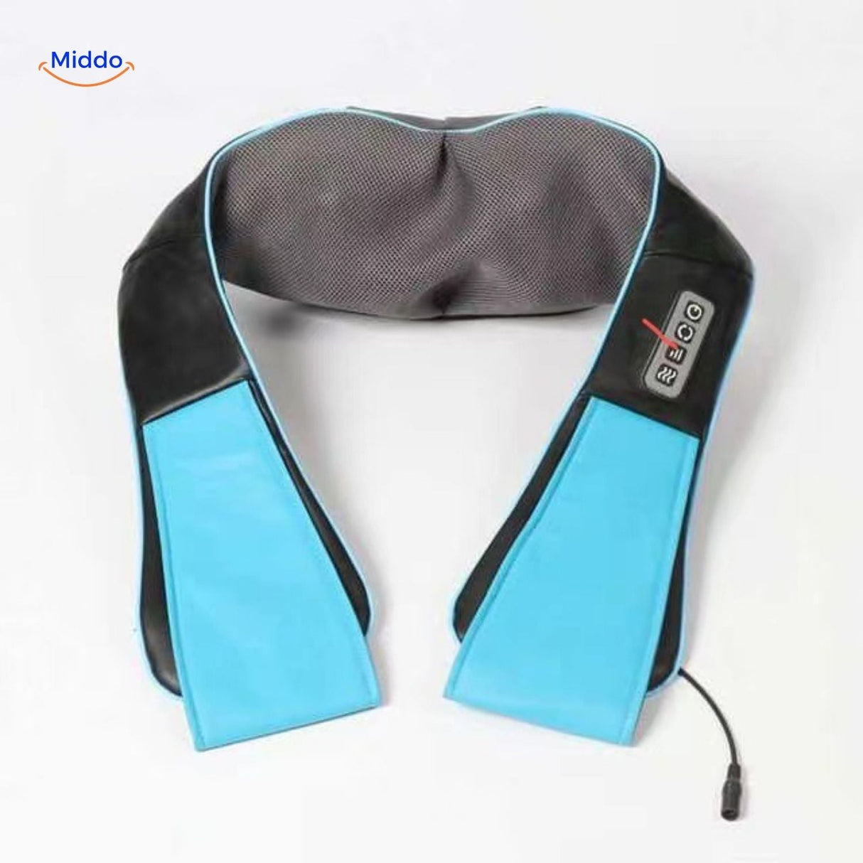 RelaxPro compact neck massager in blue and black for travel and home use.
