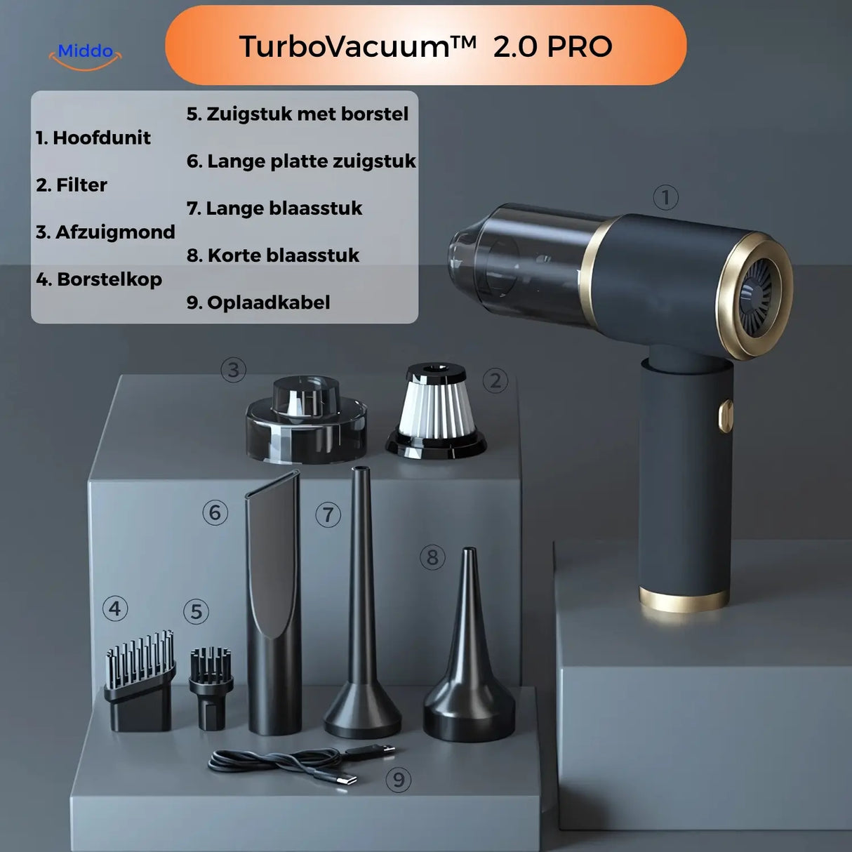Cordless handheld vacuum and blower combo for car, desk, and tight spaces.