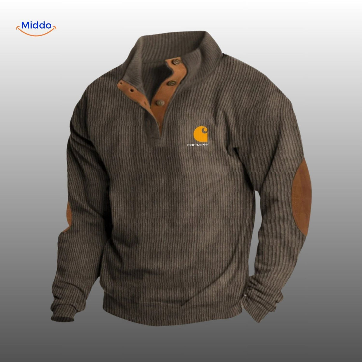 Sage olive corduroy sweater with subtle brown accent accents.