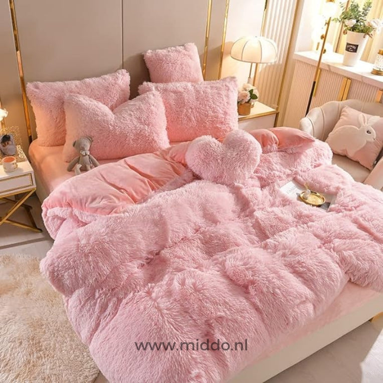 Light pink teddy fleece bedding set offering ultimate comfort and softness