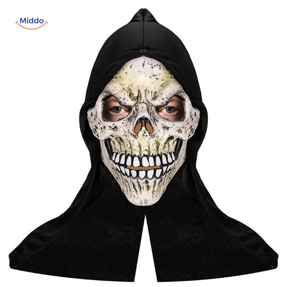 Creepy skull Halloween mask with eerie facial details.