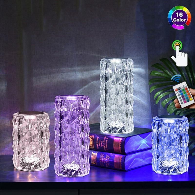 Crystal table lamp with USB power cable and charging functionality
