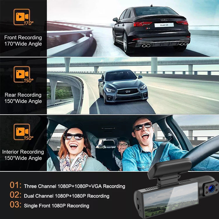 Advanced features include motion detection, wide-angle lens, and G-sensor protection.