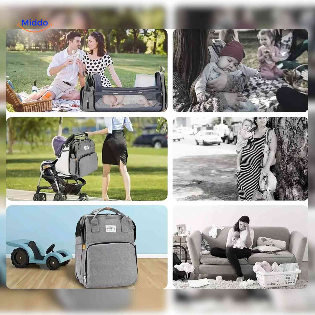 Practical gray diaper backpack perfect for picnics, travel, and outdoor adventures.
