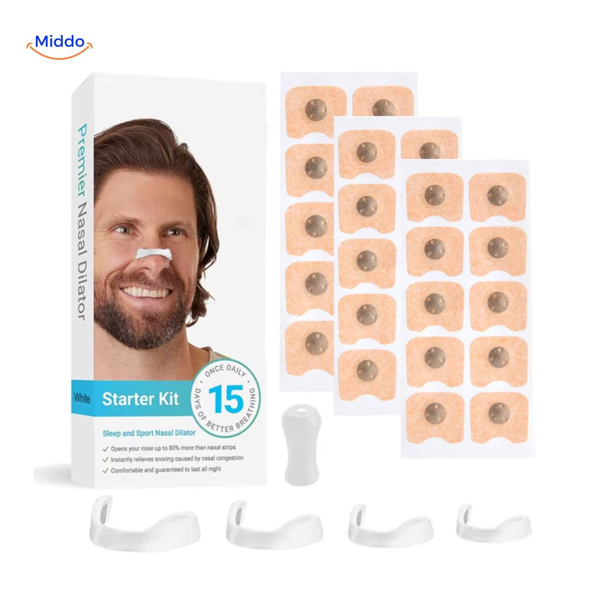 Magnetic dilator paired with sleep-enhancing breathing strips.