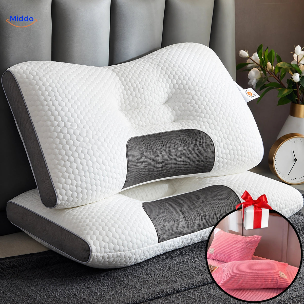 DreamGuard Pro honeycomb pillow with 2 free pillowcases – Pink