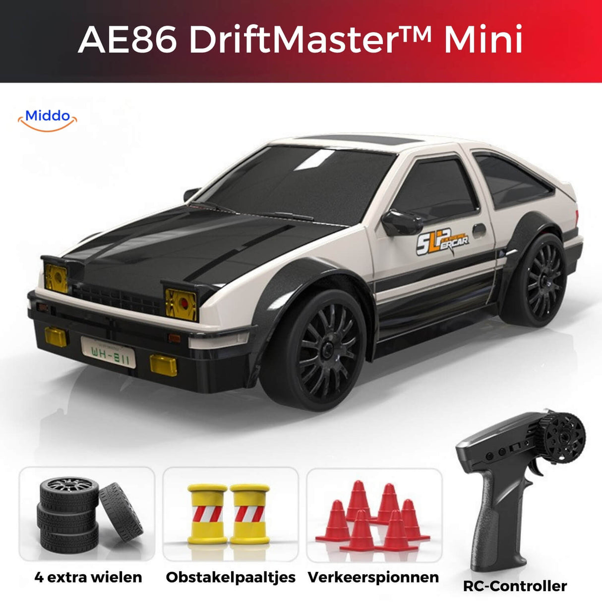 Drift RC car featuring classic AE86 body style in a neutral color