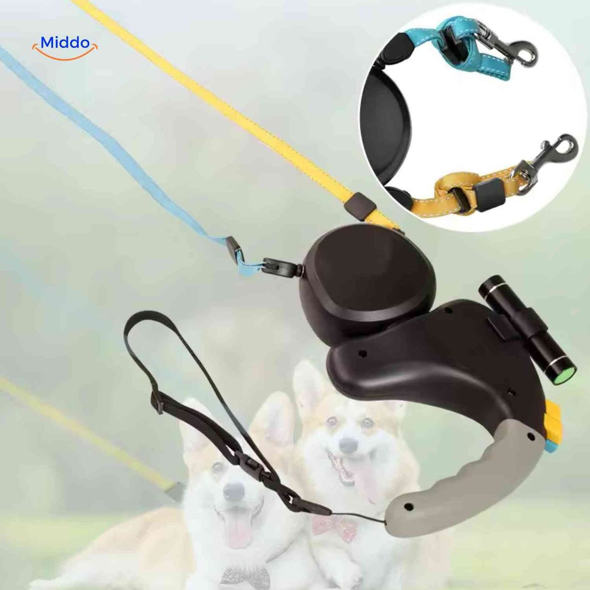 Close-up view of dual dog leash construction and cord quality.
